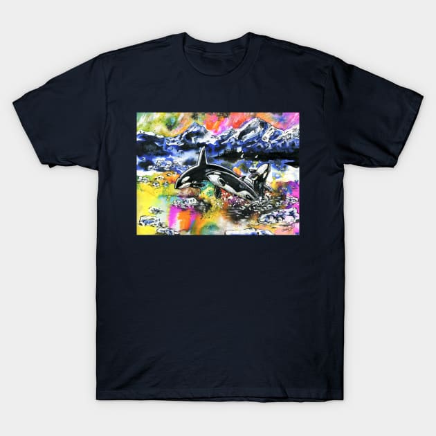 Aurora Orca-stra (Aurora and Orcas) T-Shirt by 10000birds